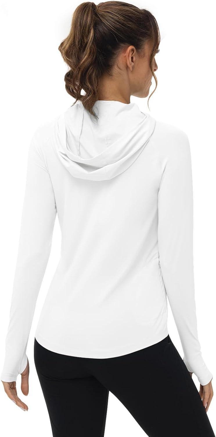 imageTBMPOY Womens UPF 50 Sun Protection Hoodie Shirt Long Sleeve Fishing Hiking Outdoor UV Shirt Lightweight1 Pocketwhite