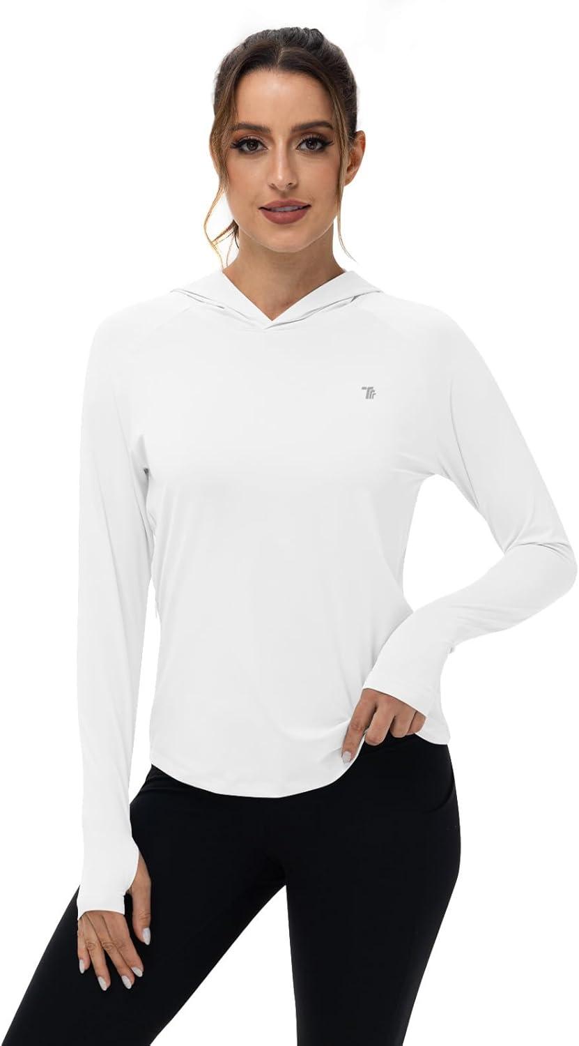 imageTBMPOY Womens UPF 50 Sun Protection Hoodie Shirt Long Sleeve Fishing Hiking Outdoor UV Shirt Lightweight1 Pocketwhite