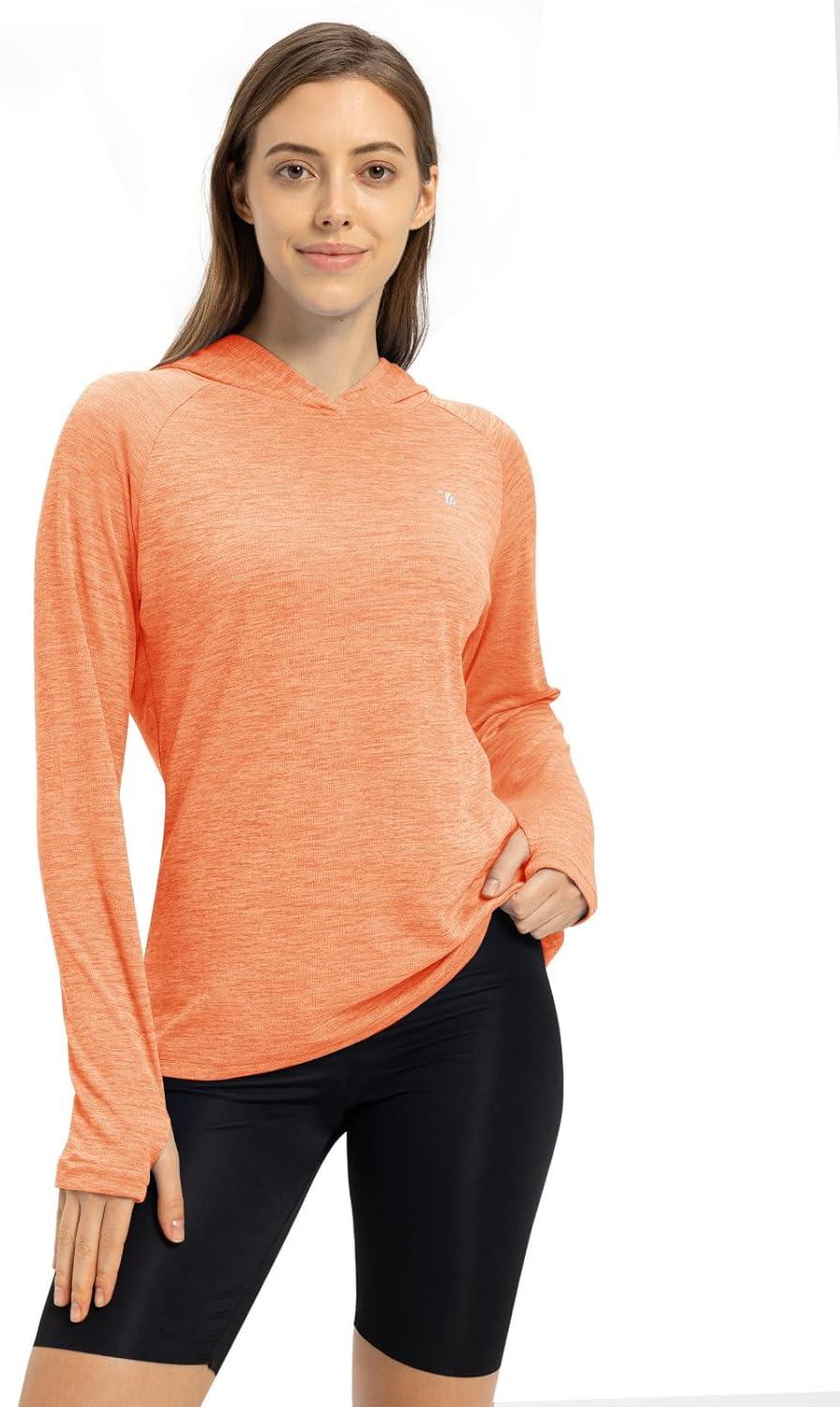 imageTBMPOY Womens UPF 50 Sun Protection Hoodie Shirt Long Sleeve Fishing Hiking Outdoor UV Shirt Lightweight10dark Orange