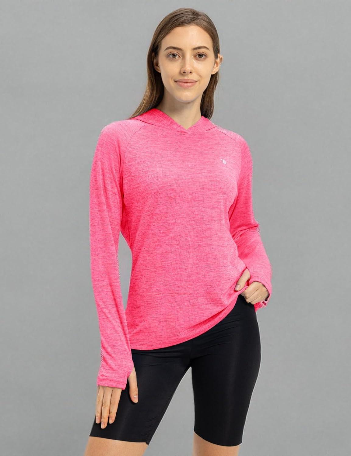 imageTBMPOY Womens UPF 50 Sun Protection Hoodie Shirt Long Sleeve Fishing Hiking Outdoor UV Shirt Lightweight11rose