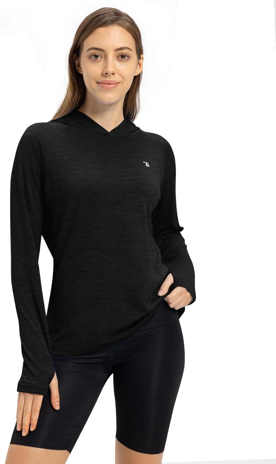 imageTBMPOY Womens UPF 50 Sun Protection Hoodie Shirt Long Sleeve Fishing Hiking Outdoor UV Shirt Lightweight12black