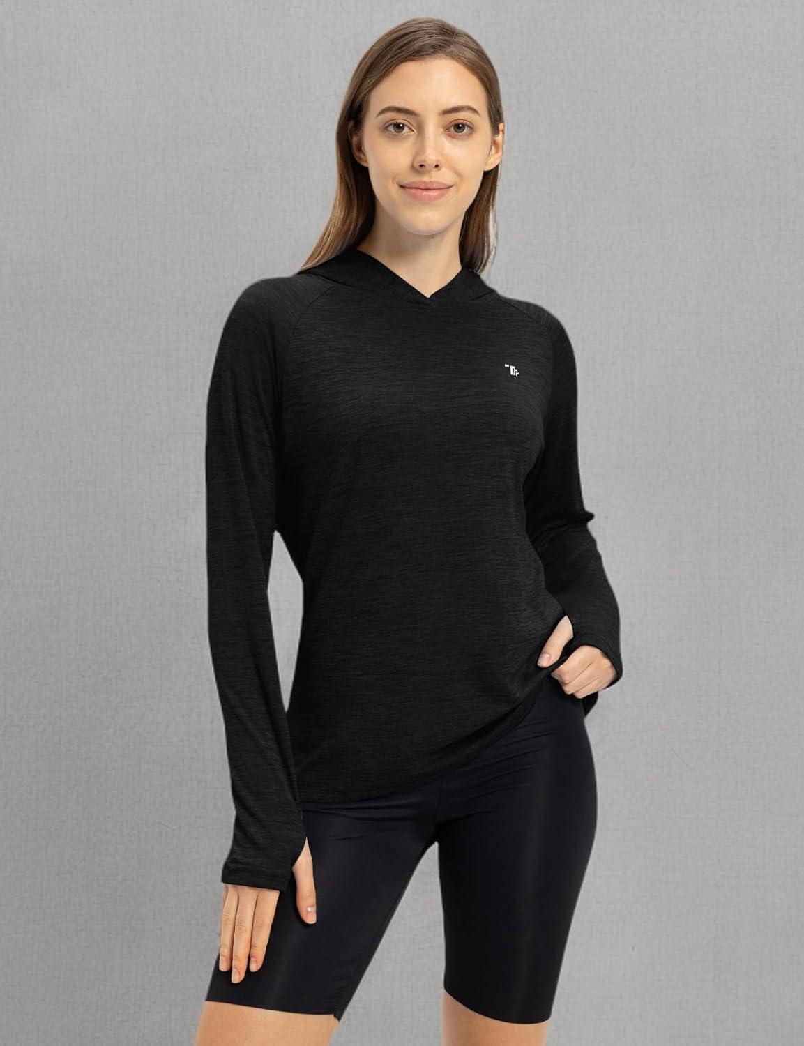 imageTBMPOY Womens UPF 50 Sun Protection Hoodie Shirt Long Sleeve Fishing Hiking Outdoor UV Shirt Lightweight12black