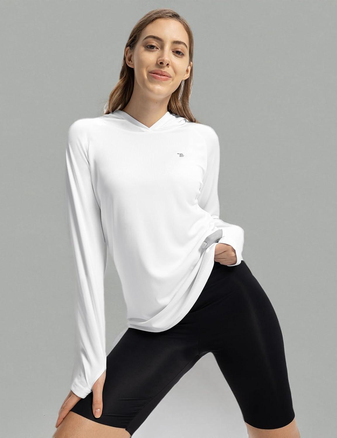 imageTBMPOY Womens UPF 50 Sun Protection Hoodie Shirt Long Sleeve Fishing Hiking Outdoor UV Shirt Lightweight13white