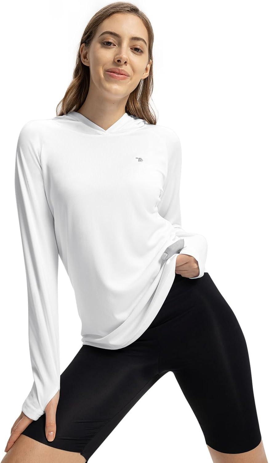 imageTBMPOY Womens UPF 50 Sun Protection Hoodie Shirt Long Sleeve Fishing Hiking Outdoor UV Shirt Lightweight13white