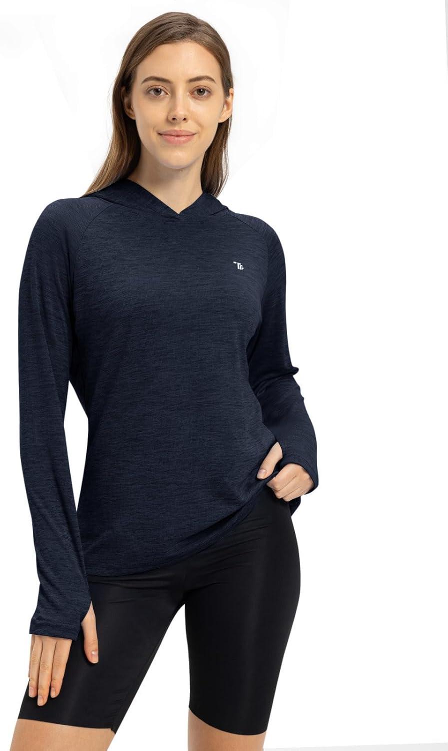 imageTBMPOY Womens UPF 50 Sun Protection Hoodie Shirt Long Sleeve Fishing Hiking Outdoor UV Shirt Lightweight14dark Navy