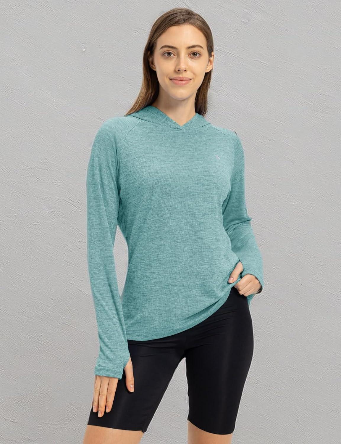 imageTBMPOY Womens UPF 50 Sun Protection Hoodie Shirt Long Sleeve Fishing Hiking Outdoor UV Shirt Lightweight15light Cyan