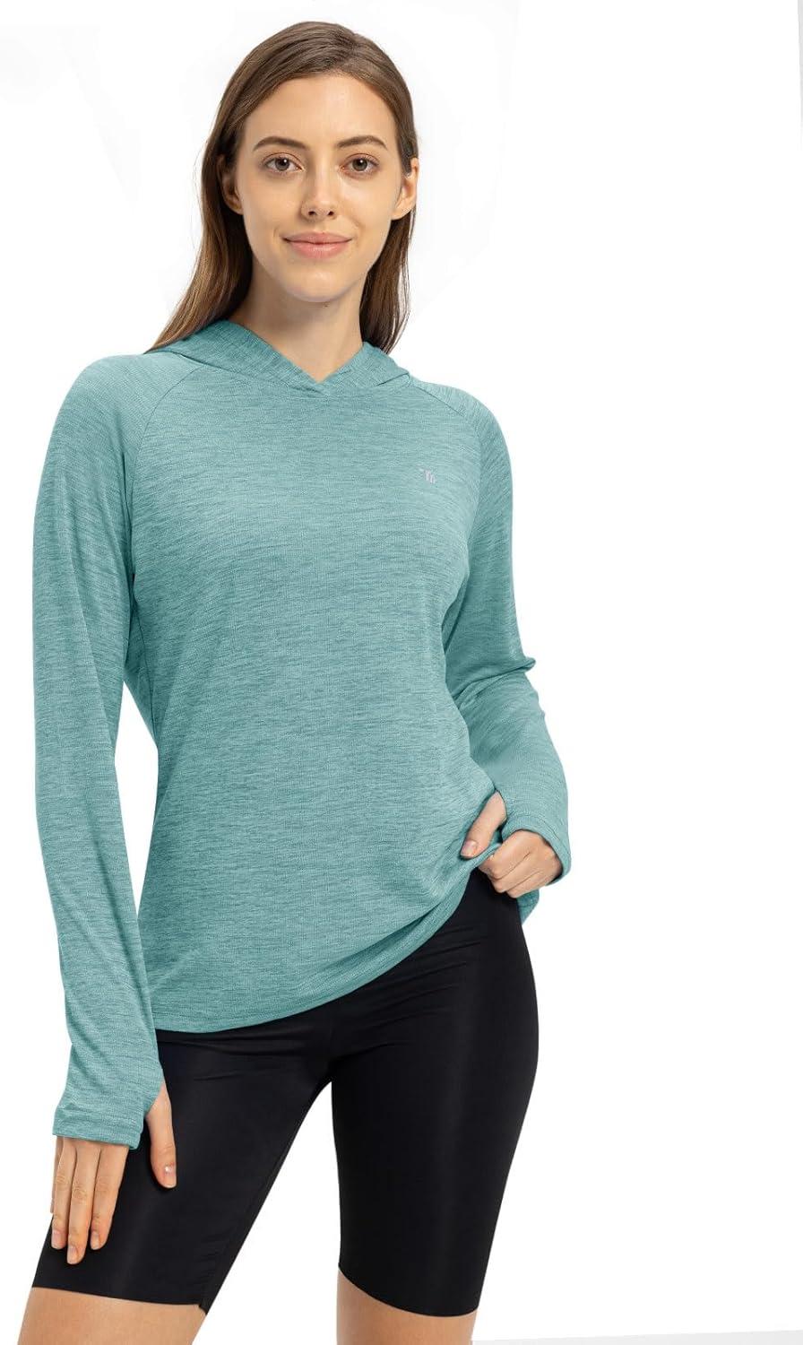 imageTBMPOY Womens UPF 50 Sun Protection Hoodie Shirt Long Sleeve Fishing Hiking Outdoor UV Shirt Lightweight15light Cyan