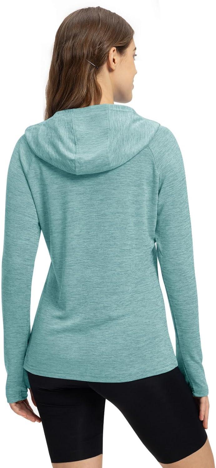 imageTBMPOY Womens UPF 50 Sun Protection Hoodie Shirt Long Sleeve Fishing Hiking Outdoor UV Shirt Lightweight15light Cyan