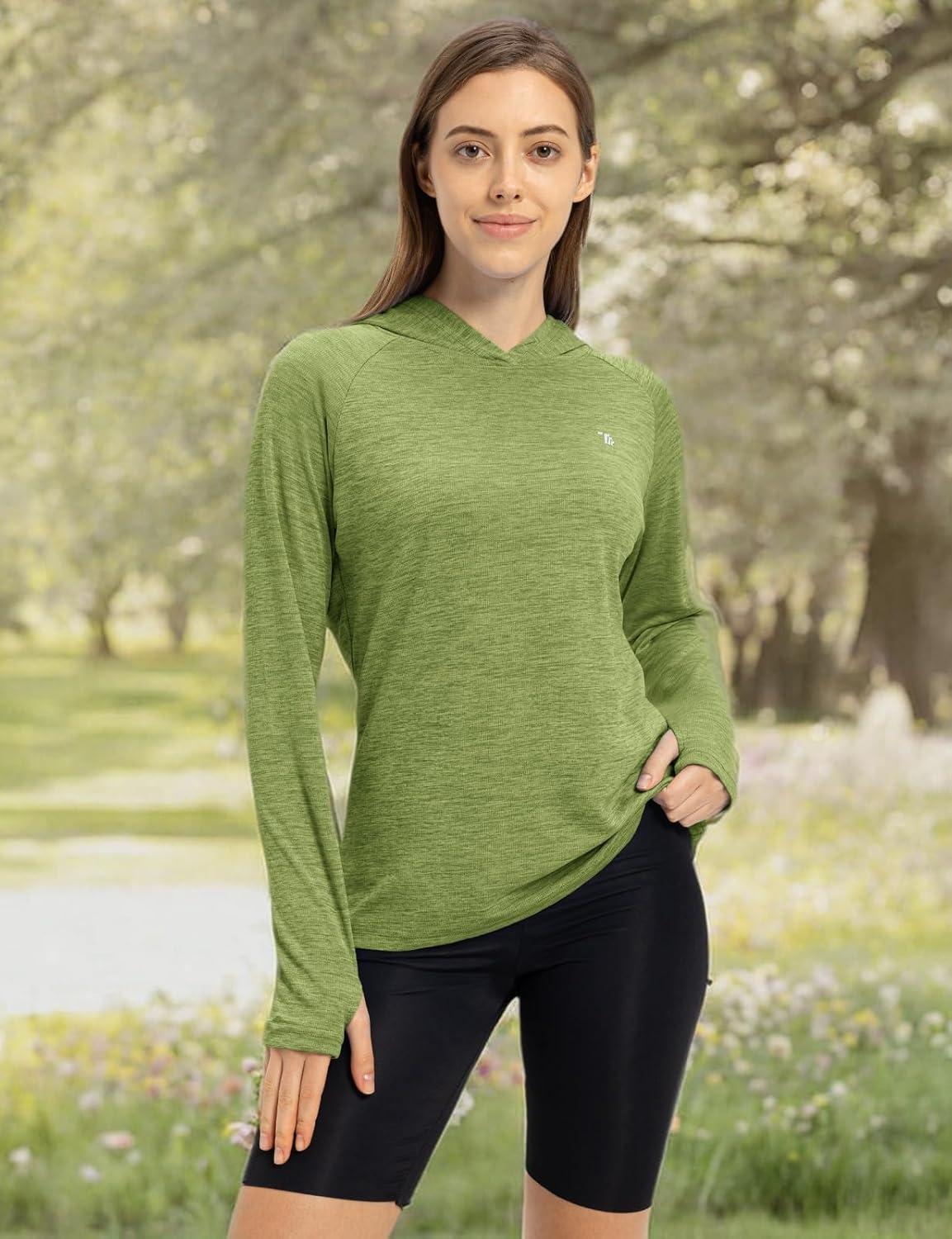 imageTBMPOY Womens UPF 50 Sun Protection Hoodie Shirt Long Sleeve Fishing Hiking Outdoor UV Shirt Lightweight16fruit Green