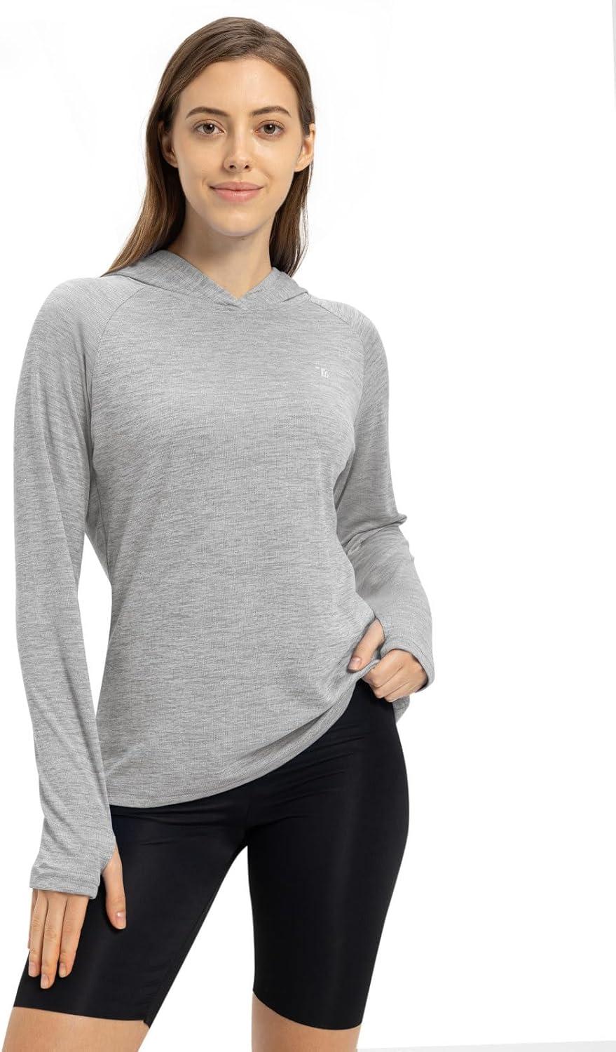 imageTBMPOY Womens UPF 50 Sun Protection Hoodie Shirt Long Sleeve Fishing Hiking Outdoor UV Shirt Lightweight17grey