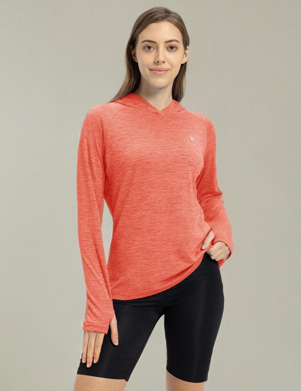 imageTBMPOY Womens UPF 50 Sun Protection Hoodie Shirt Long Sleeve Fishing Hiking Outdoor UV Shirt Lightweight18red