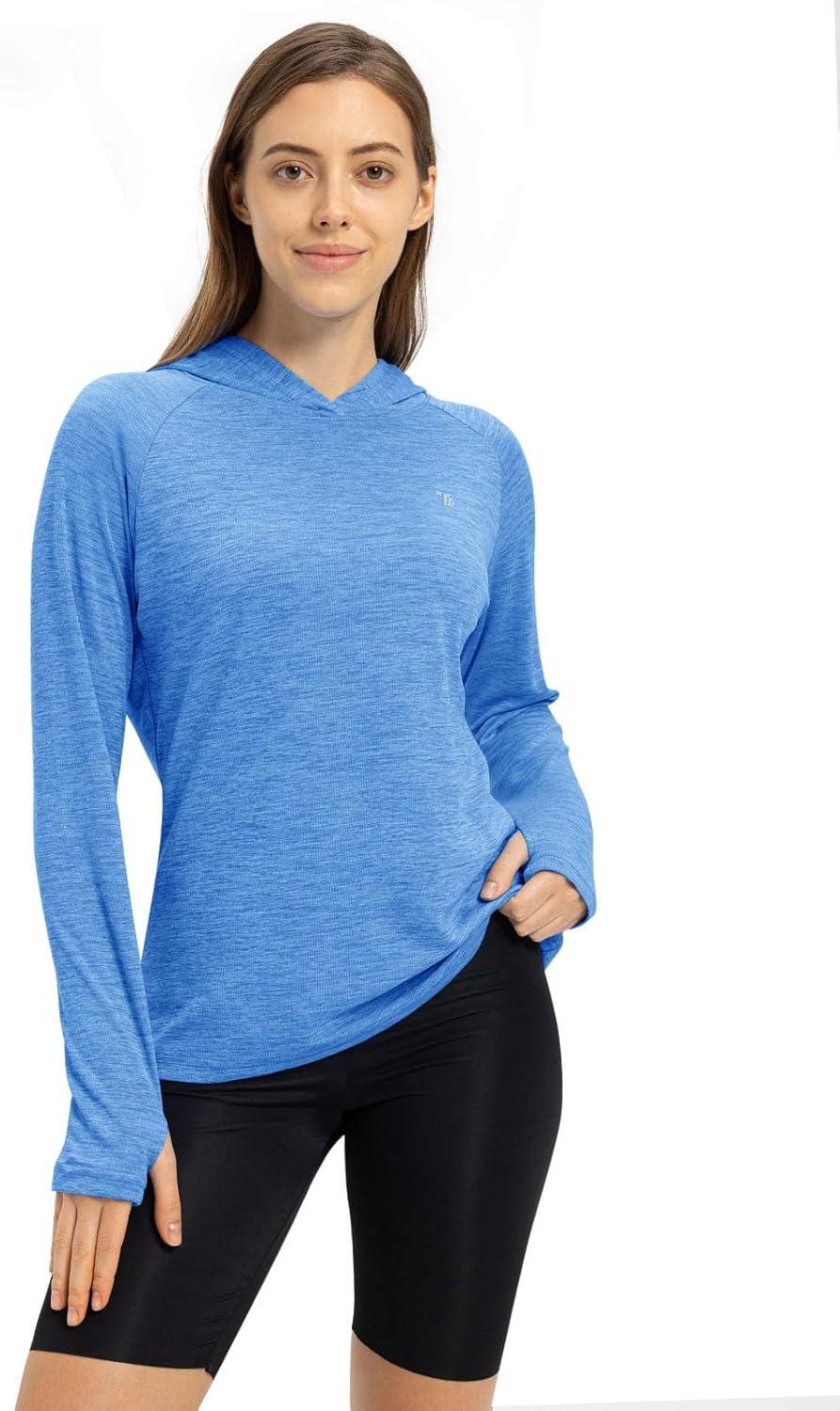 imageTBMPOY Womens UPF 50 Sun Protection Hoodie Shirt Long Sleeve Fishing Hiking Outdoor UV Shirt Lightweight19lake Blue