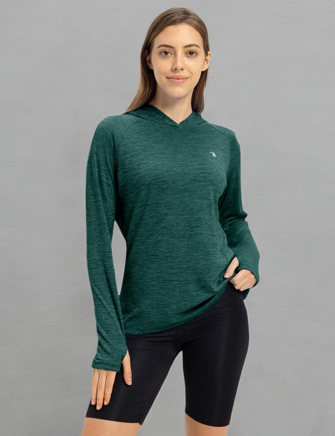 imageTBMPOY Womens UPF 50 Sun Protection Hoodie Shirt Long Sleeve Fishing Hiking Outdoor UV Shirt Lightweight1blackish Green