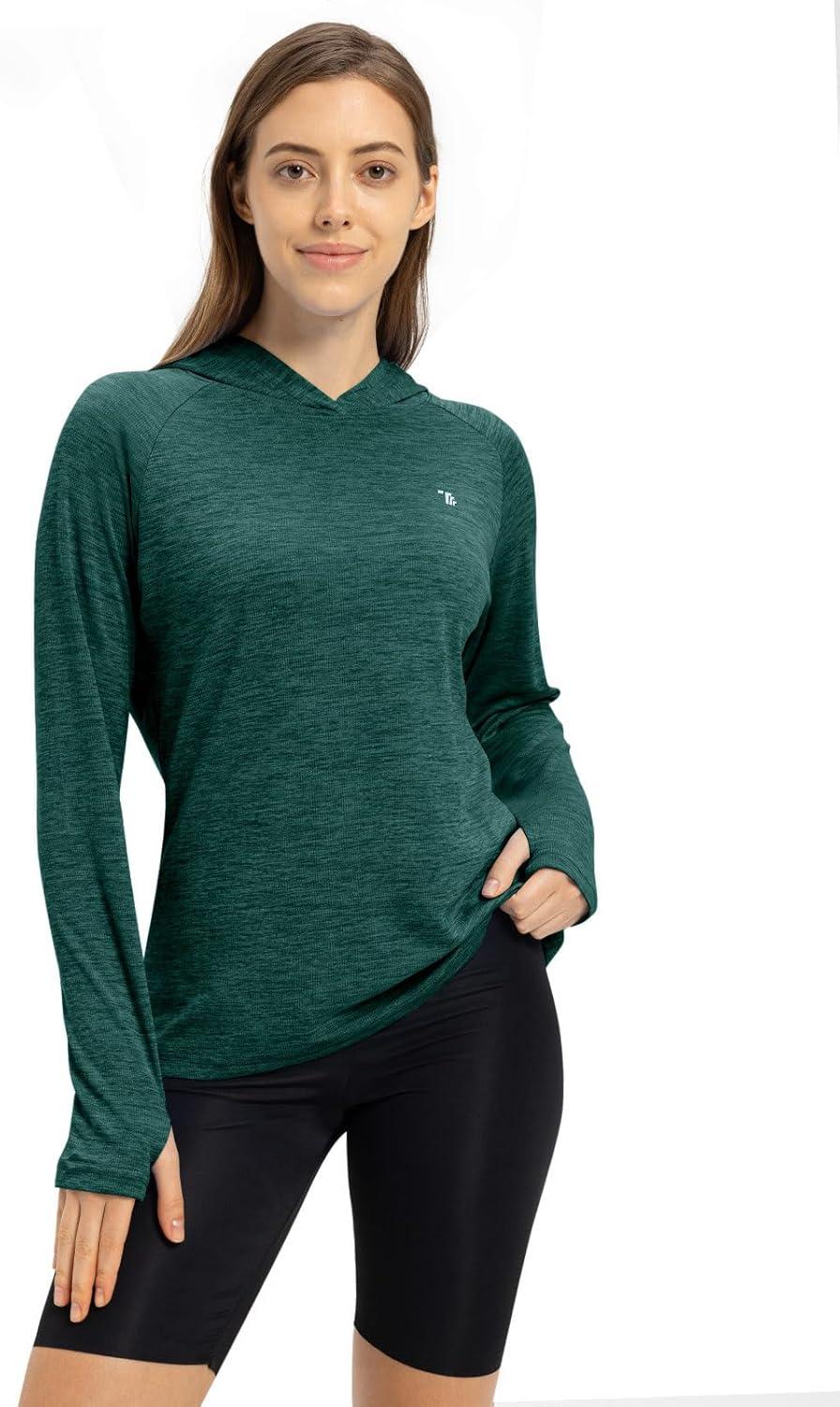 imageTBMPOY Womens UPF 50 Sun Protection Hoodie Shirt Long Sleeve Fishing Hiking Outdoor UV Shirt Lightweight1blackish Green