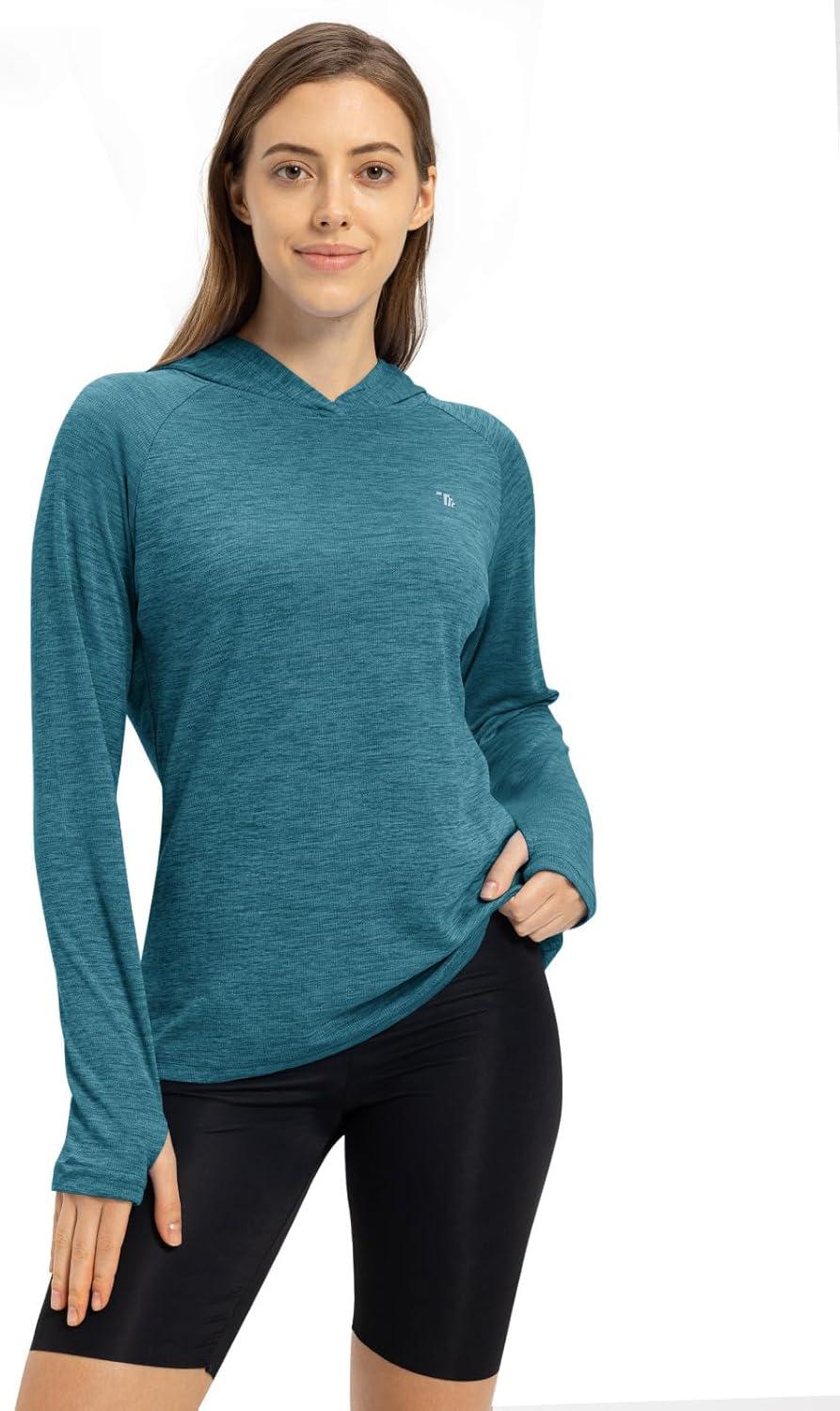 imageTBMPOY Womens UPF 50 Sun Protection Hoodie Shirt Long Sleeve Fishing Hiking Outdoor UV Shirt Lightweight2blue