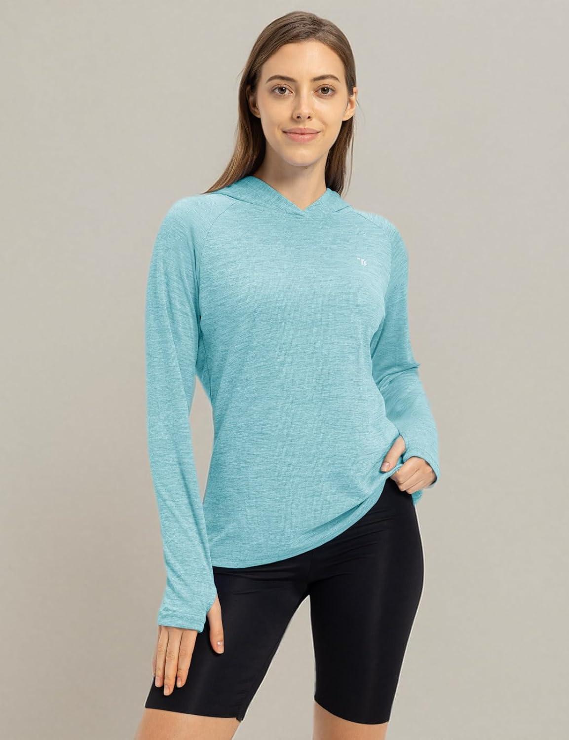 imageTBMPOY Womens UPF 50 Sun Protection Hoodie Shirt Long Sleeve Fishing Hiking Outdoor UV Shirt Lightweight5light Blue