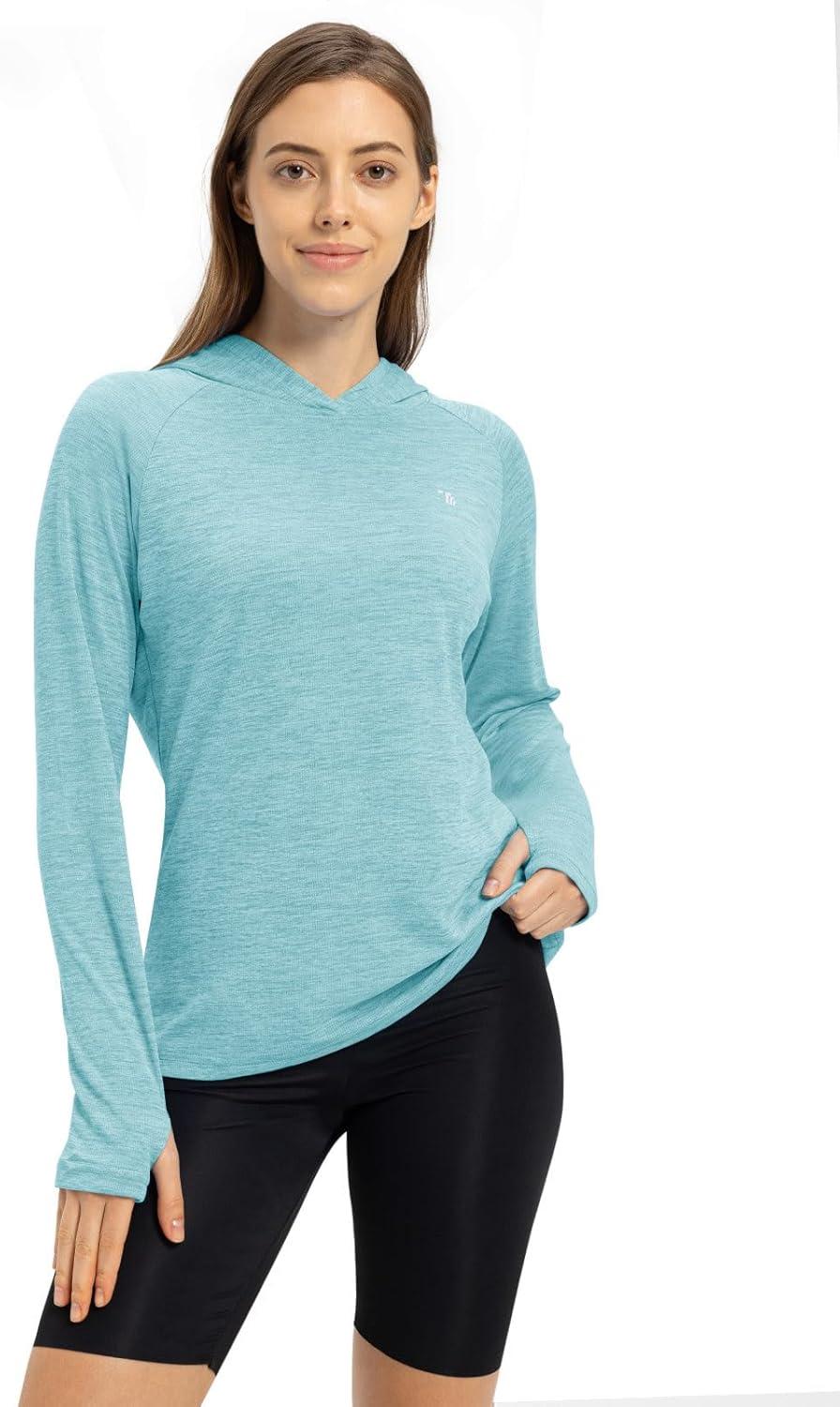 imageTBMPOY Womens UPF 50 Sun Protection Hoodie Shirt Long Sleeve Fishing Hiking Outdoor UV Shirt Lightweight5light Blue
