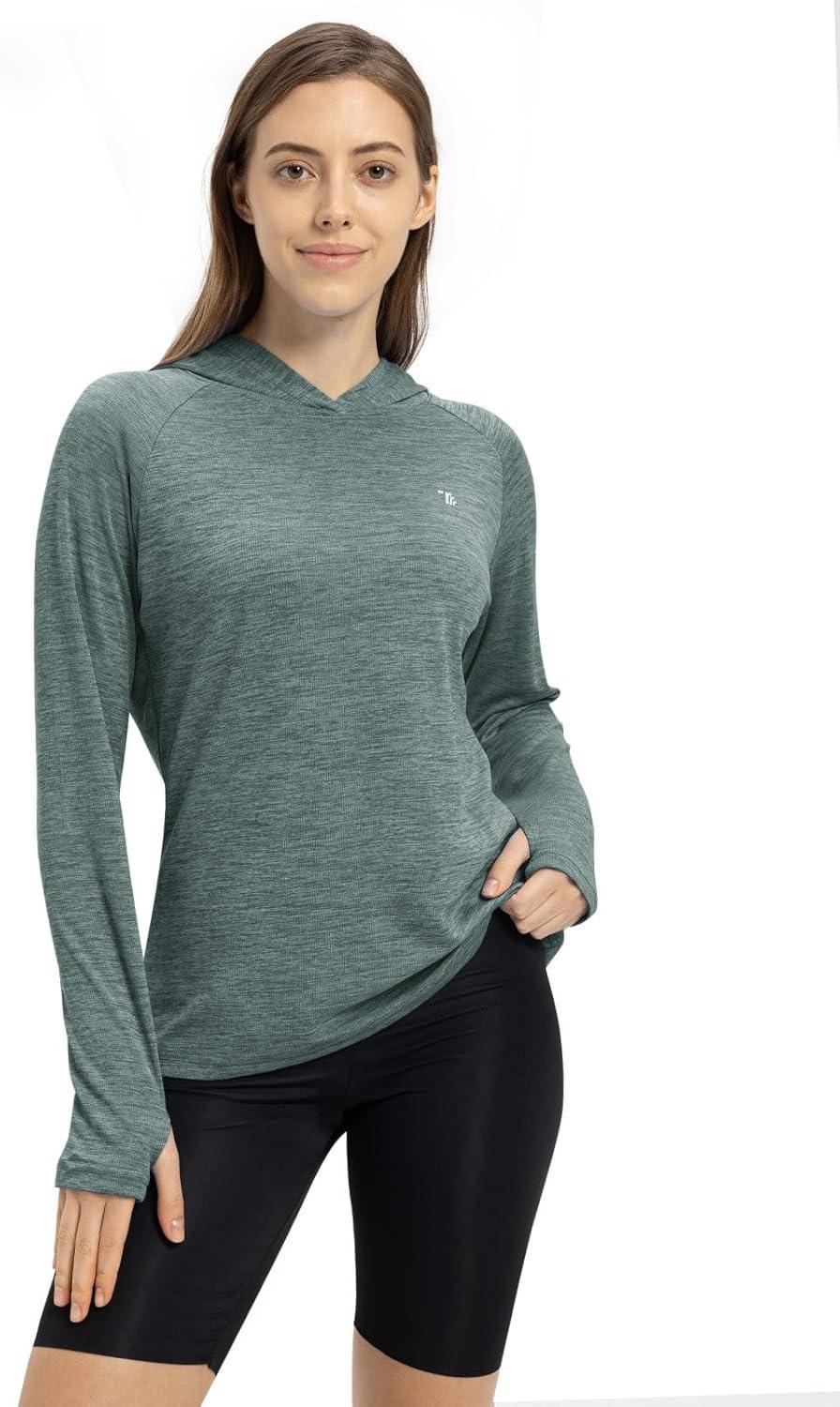 imageTBMPOY Womens UPF 50 Sun Protection Hoodie Shirt Long Sleeve Fishing Hiking Outdoor UV Shirt Lightweight6cyan
