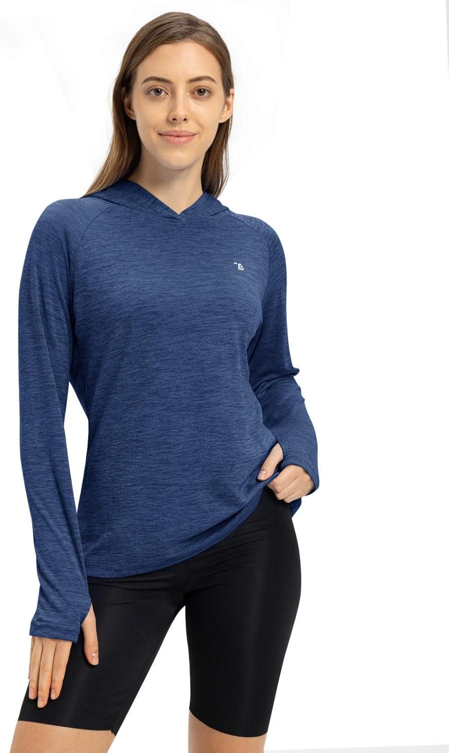 imageTBMPOY Womens UPF 50 Sun Protection Hoodie Shirt Long Sleeve Fishing Hiking Outdoor UV Shirt Lightweight7navy