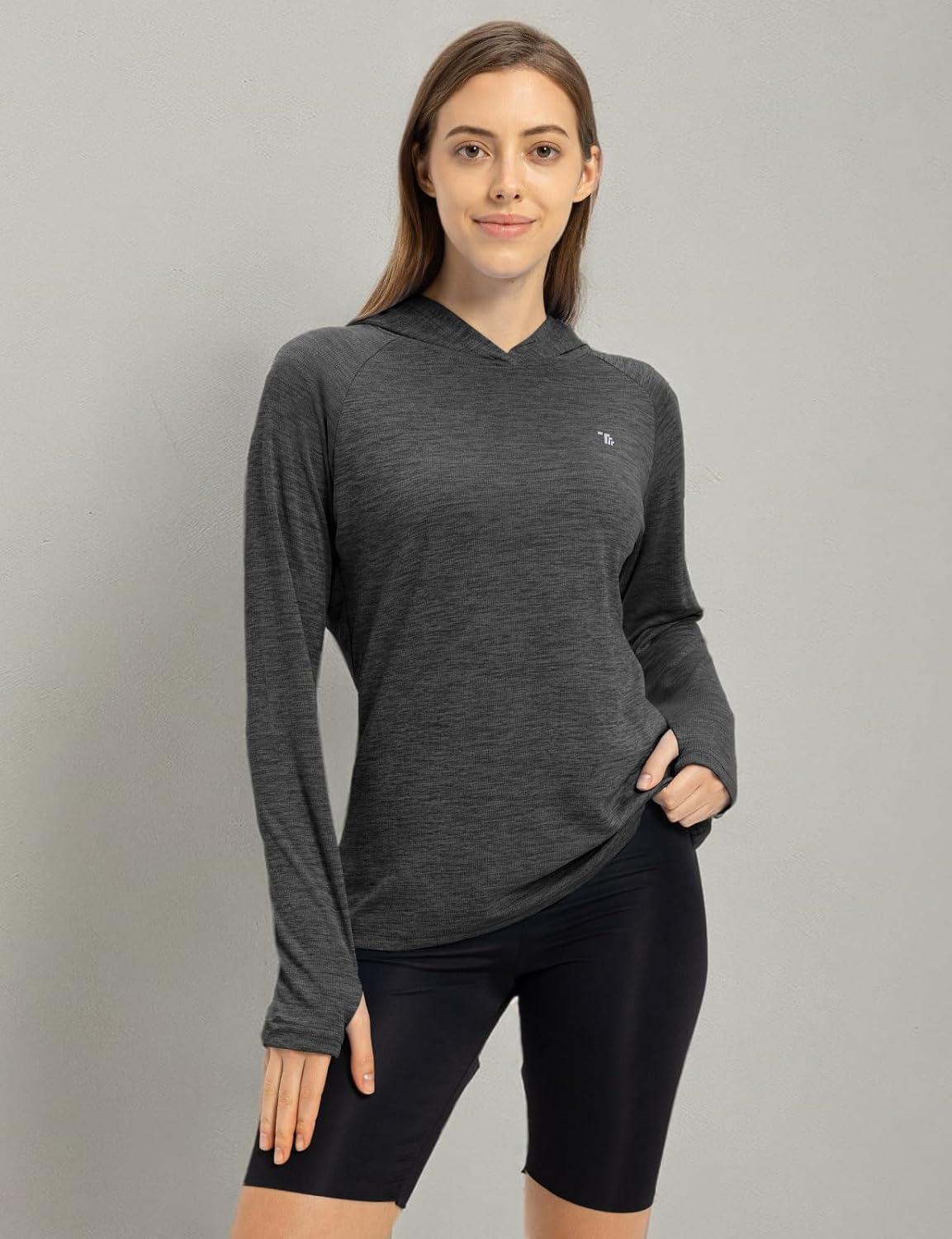 imageTBMPOY Womens UPF 50 Sun Protection Hoodie Shirt Long Sleeve Fishing Hiking Outdoor UV Shirt Lightweight8dark Grey