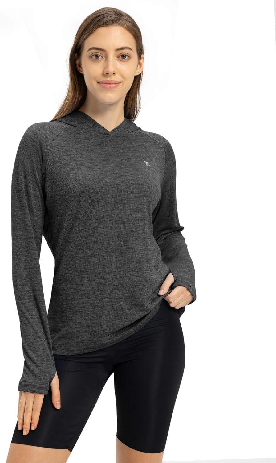 imageTBMPOY Womens UPF 50 Sun Protection Hoodie Shirt Long Sleeve Fishing Hiking Outdoor UV Shirt Lightweight8dark Grey