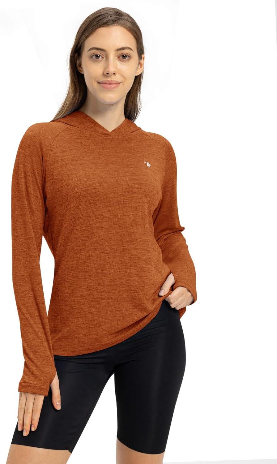 imageTBMPOY Womens UPF 50 Sun Protection Hoodie Shirt Long Sleeve Fishing Hiking Outdoor UV Shirt Lightweight9orange