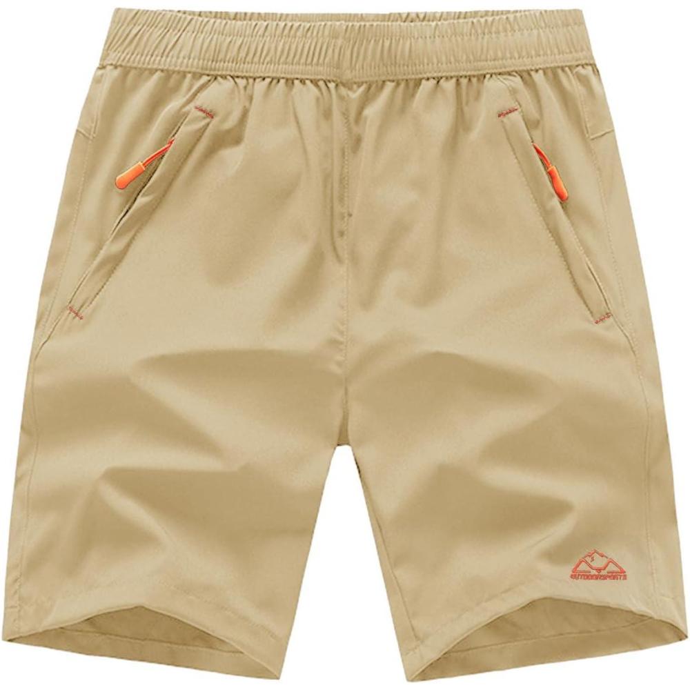 imageTBMPOY Mens 7quot Running Hiking Shorts Quick Dry Athletic Gym Outdoor Sports Workout Short 3 Zipper PocketsA24light Khaki