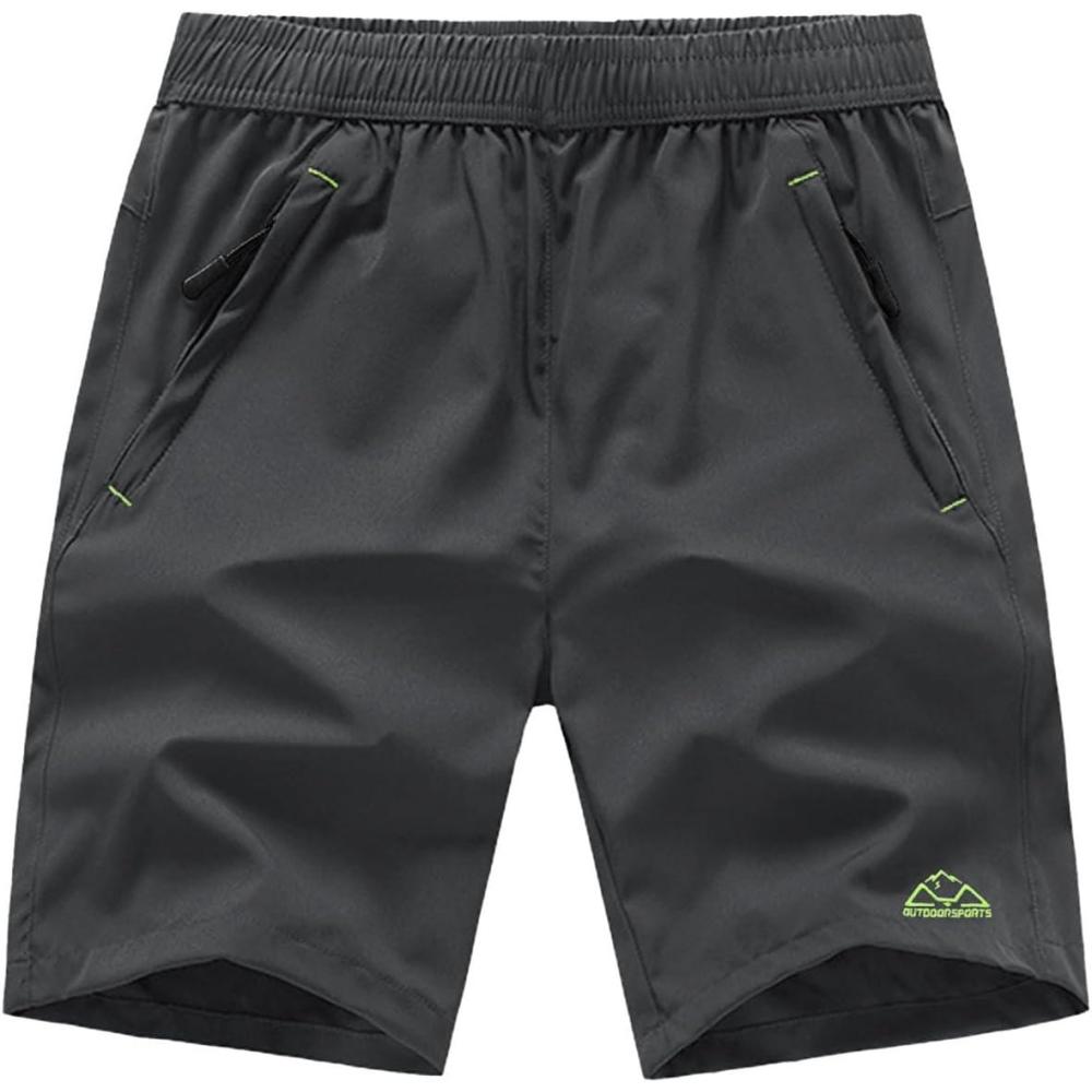 imageTBMPOY Mens 7quot Running Hiking Shorts Quick Dry Athletic Gym Outdoor Sports Workout Short 3 Zipper PocketsA26dark GreyGreen