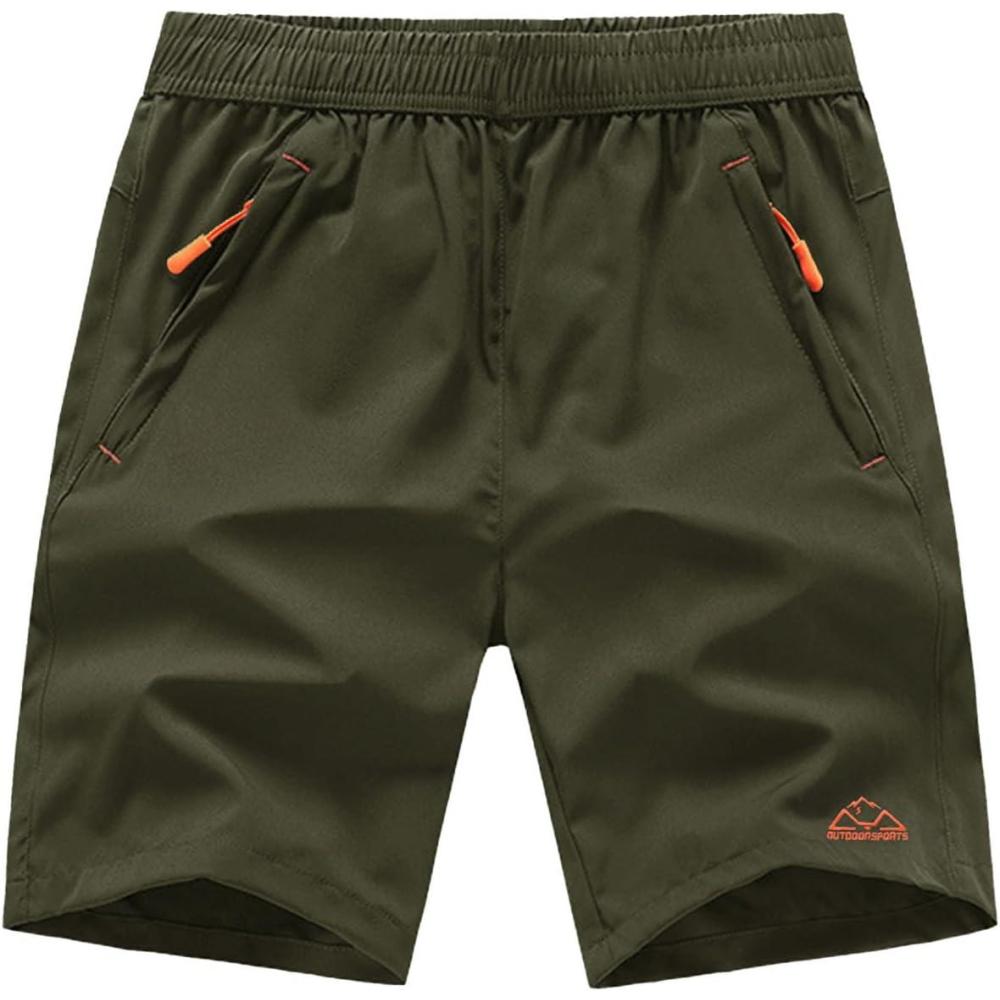 imageTBMPOY Mens 7quot Running Hiking Shorts Quick Dry Athletic Gym Outdoor Sports Workout Short 3 Zipper PocketsA4armygreen