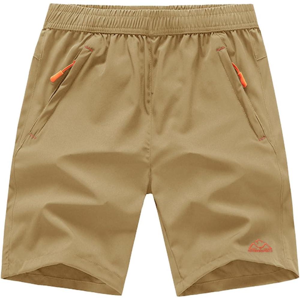 imageTBMPOY Mens 7quot Running Hiking Shorts Quick Dry Athletic Gym Outdoor Sports Workout Short 3 Zipper PocketsA5khaki