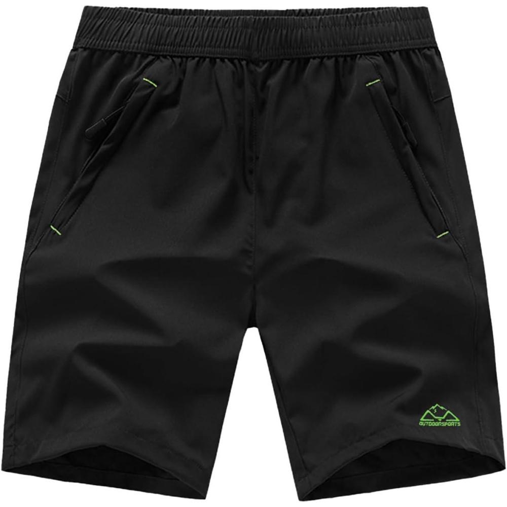 imageTBMPOY Mens 7quot Running Hiking Shorts Quick Dry Athletic Gym Outdoor Sports Workout Short 3 Zipper PocketsA6blackGreen