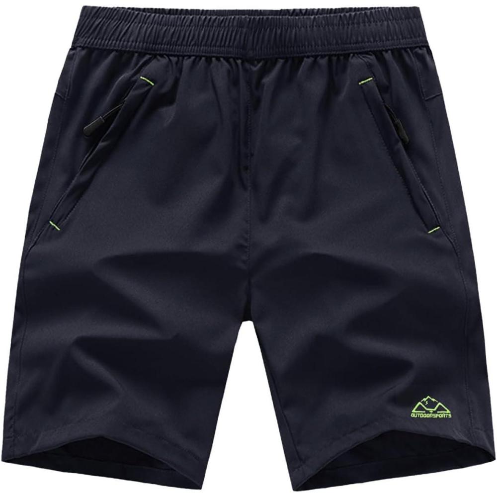 imageTBMPOY Mens 7quot Running Hiking Shorts Quick Dry Athletic Gym Outdoor Sports Workout Short 3 Zipper PocketsA7navy