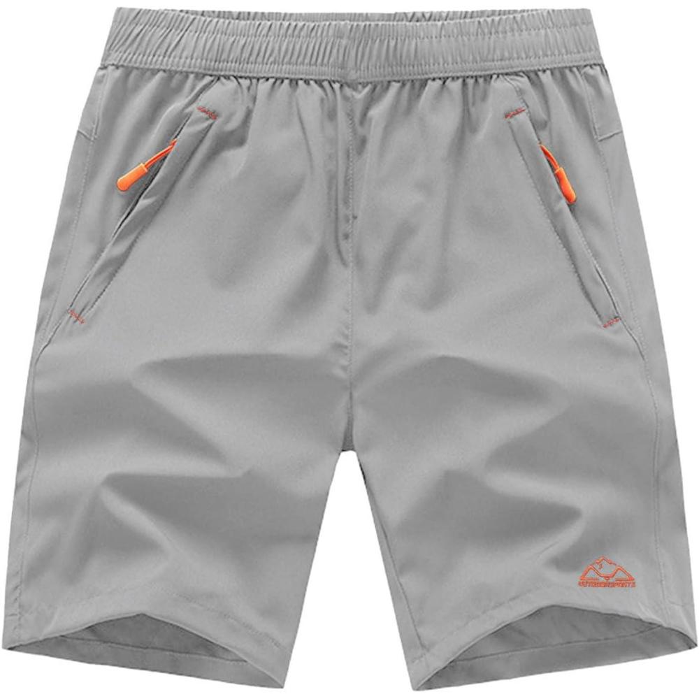 imageTBMPOY Mens 7quot Running Hiking Shorts Quick Dry Athletic Gym Outdoor Sports Workout Short 3 Zipper PocketsA9light Gray