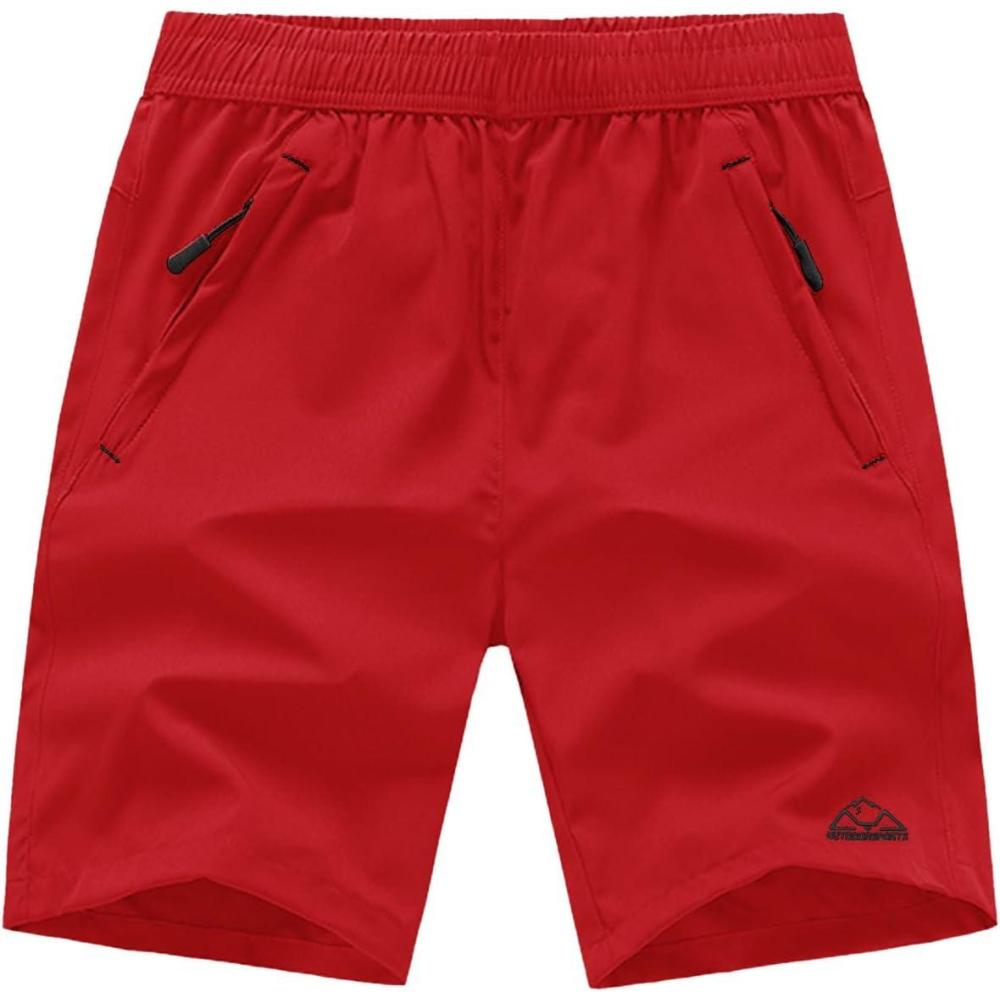imageTBMPOY Mens 7quot Running Hiking Shorts Quick Dry Athletic Gym Outdoor Sports Workout Short 3 Zipper PocketsB10red