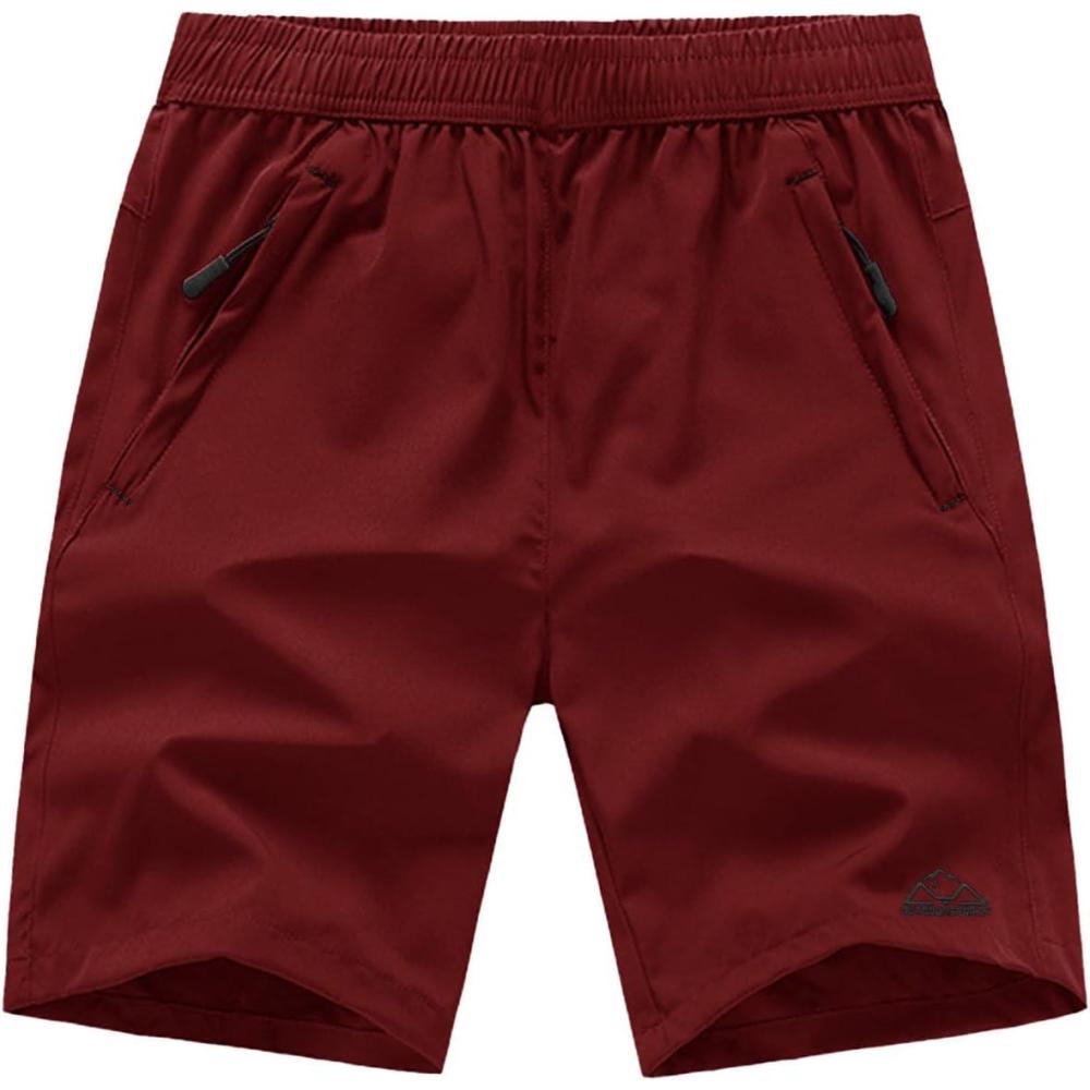 imageTBMPOY Mens 7quot Running Hiking Shorts Quick Dry Athletic Gym Outdoor Sports Workout Short 3 Zipper PocketsB11wine Red