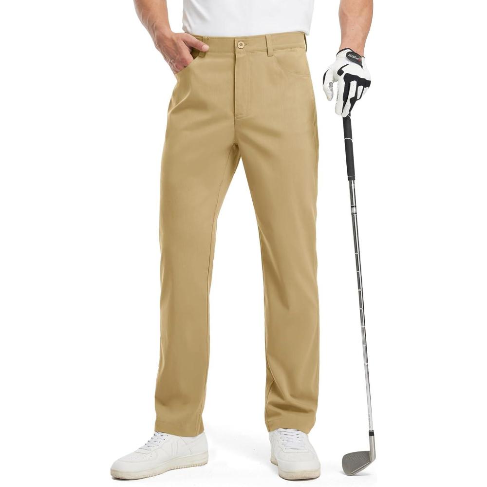 imageTBMPOY Mens Golf Pants Classic Fit Dress Work Pants Lightweight Comfortable Business Casual Pants with 5 PocketsKhaki