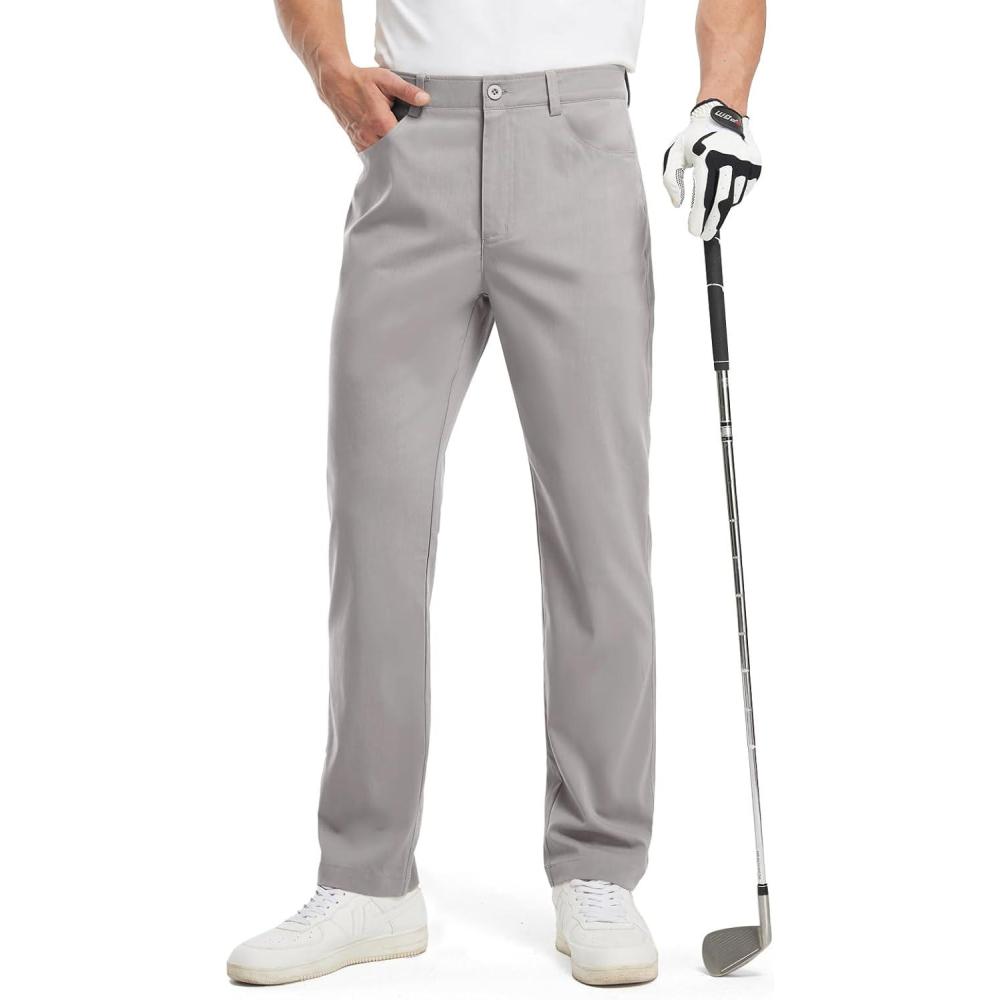 imageTBMPOY Mens Golf Pants Classic Fit Dress Work Pants Lightweight Comfortable Business Casual Pants with 5 PocketsLight Grey