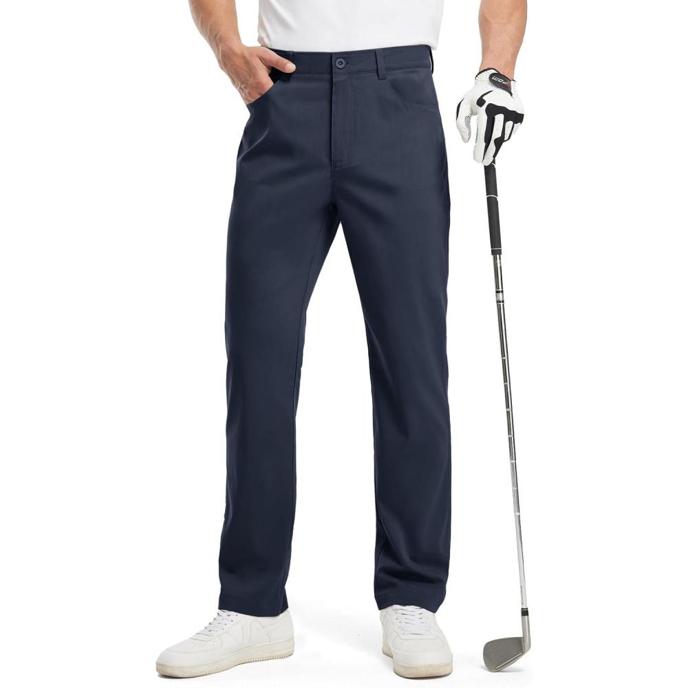 imageTBMPOY Mens Golf Pants Classic Fit Dress Work Pants Lightweight Comfortable Business Casual Pants with 5 PocketsNavy