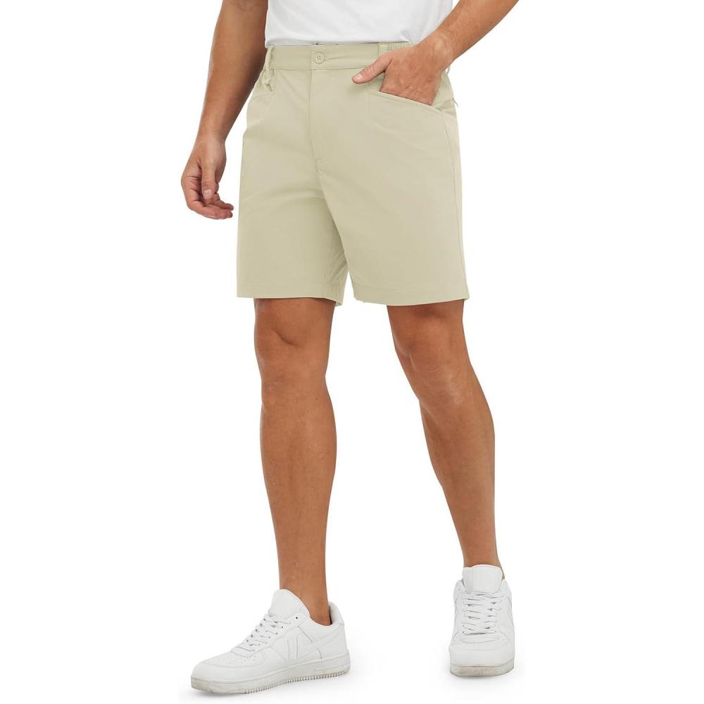imageTBMPOY Mens Golf Shorts 7quot Stretch Dress Casual Elastic Waist Short Quick Dry Lightweight Hiking Shorts with 4 PocketsLight Khaki