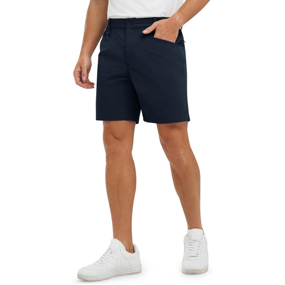 imageTBMPOY Mens Golf Shorts 7quot Stretch Dress Casual Elastic Waist Short Quick Dry Lightweight Hiking Shorts with 4 PocketsNavy