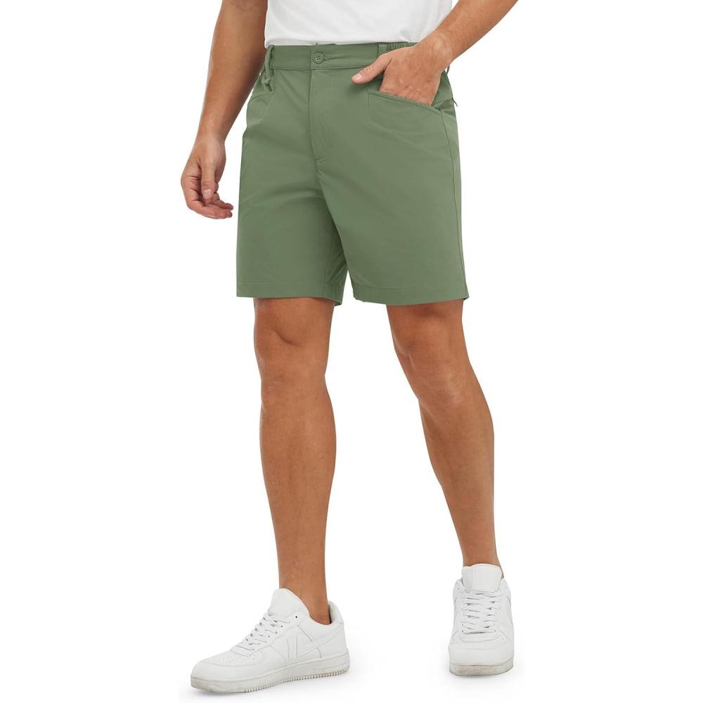 imageTBMPOY Mens Golf Shorts 7quot Stretch Dress Casual Elastic Waist Short Quick Dry Lightweight Hiking Shorts with 4 PocketsSage Green