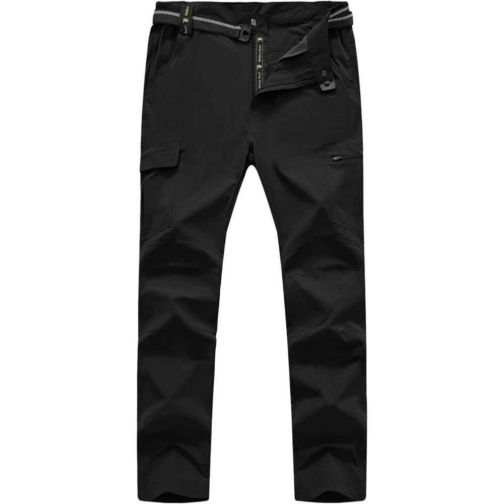 imageTBMPOY Mens Hiking Cargo Pants Lightweight Waterproof Quick Dry Outdoor Summer Fishing Camping Mountain PantC13black