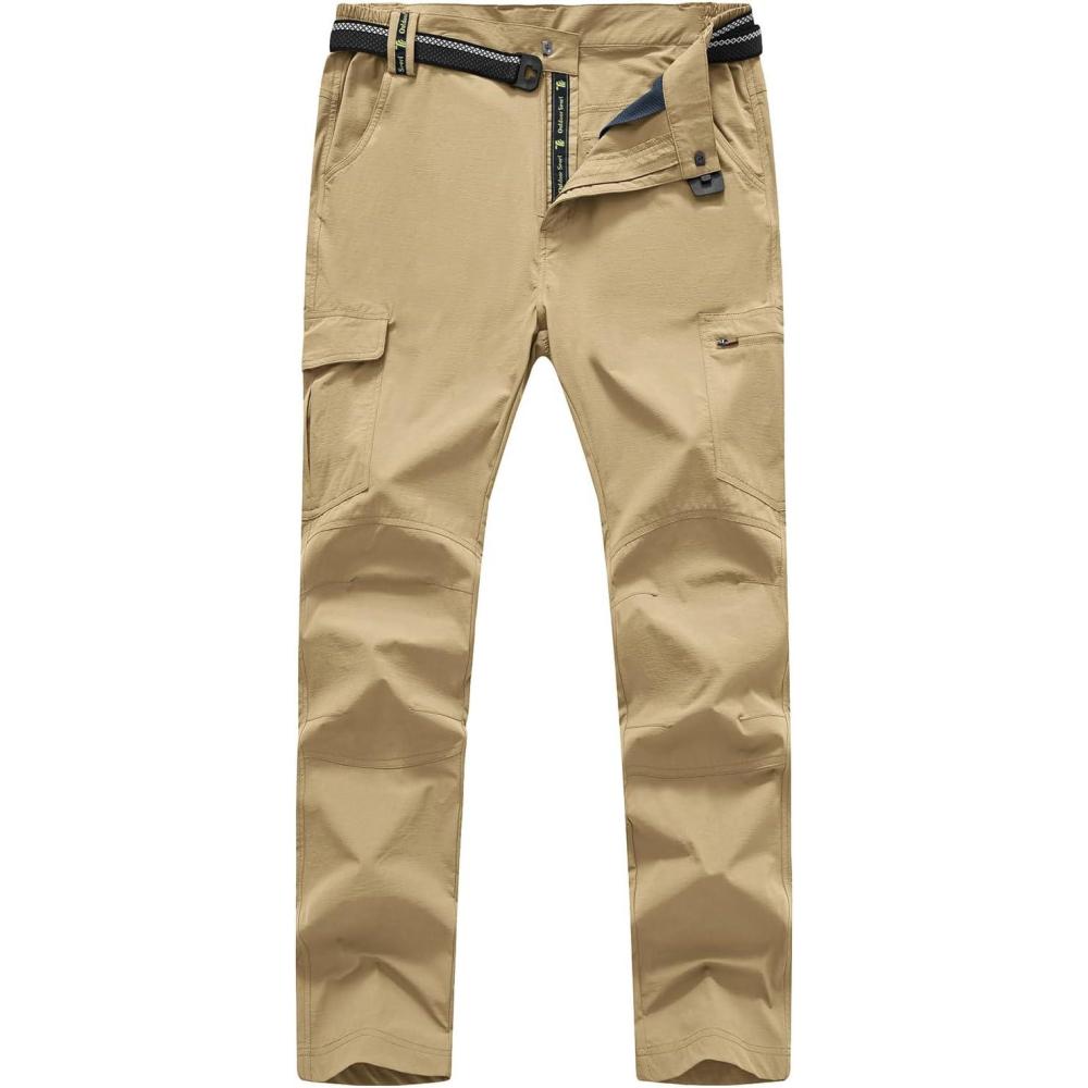 imageTBMPOY Mens Hiking Cargo Pants Lightweight Waterproof Quick Dry Outdoor Summer Fishing Camping Mountain PantC15khaki
