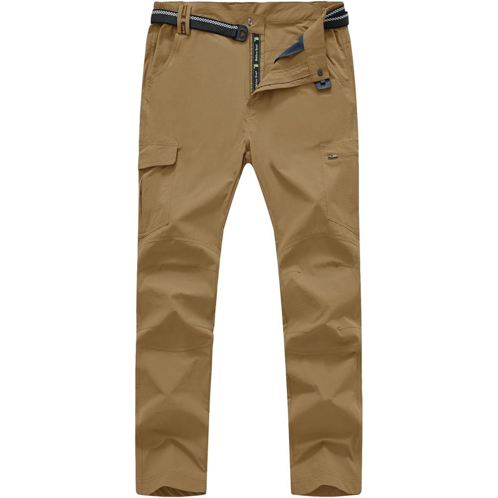 imageTBMPOY Mens Hiking Cargo Pants Lightweight Waterproof Quick Dry Outdoor Summer Fishing Camping Mountain PantC21light Brown