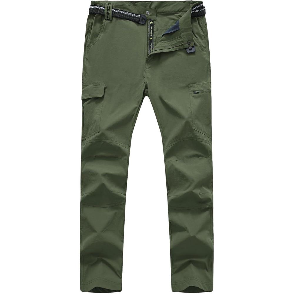 imageTBMPOY Mens Hiking Cargo Pants Lightweight Waterproof Quick Dry Outdoor Summer Fishing Camping Mountain PantC23green