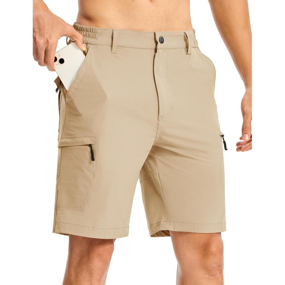 imageTBMPOY Mens Hiking Cargo Shorts 9quot Lightweight Water Resistant Quick Dry Work Shorts 6 Pockets for Travel Camping TacticalKhaki