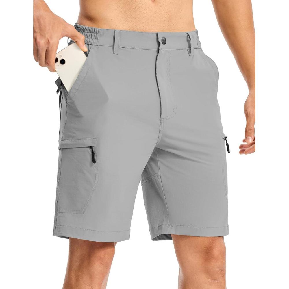 imageTBMPOY Mens Hiking Cargo Shorts 9quot Lightweight Water Resistant Quick Dry Work Shorts 6 Pockets for Travel Camping TacticalLight Grey