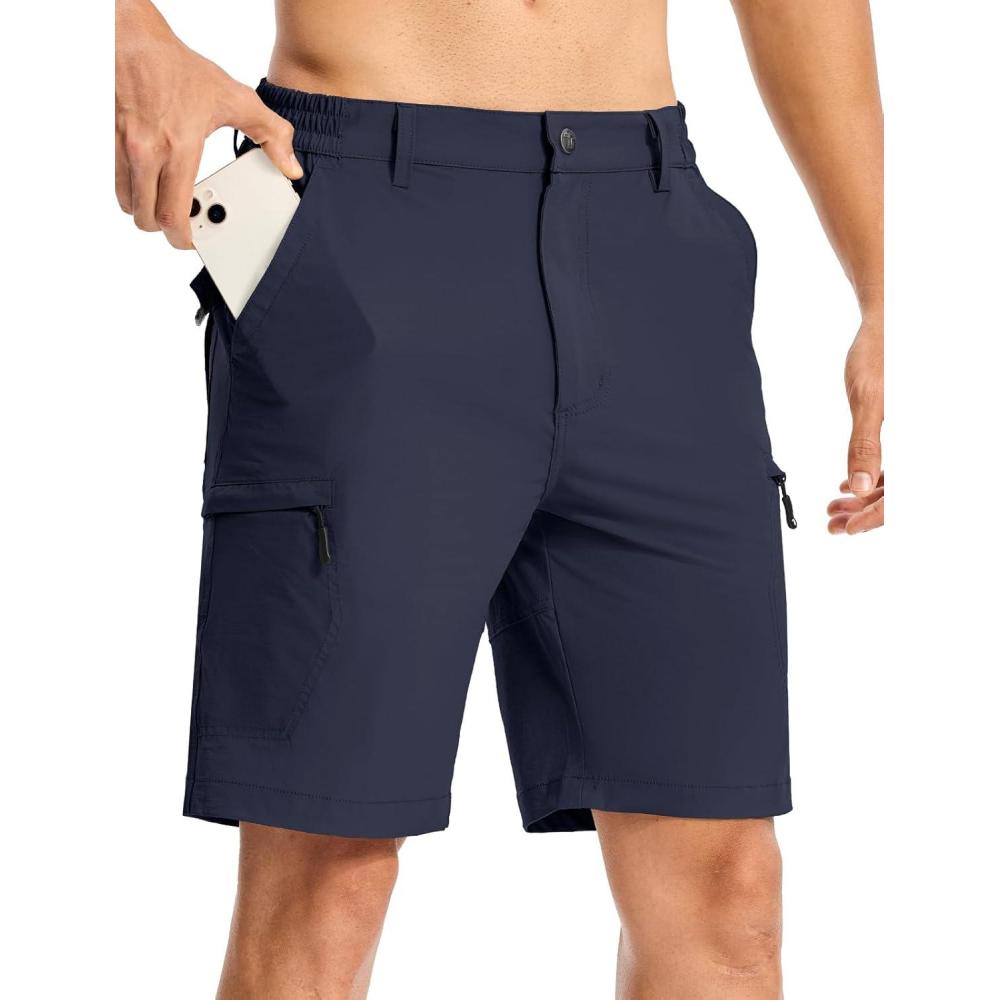 imageTBMPOY Mens Hiking Cargo Shorts 9quot Lightweight Water Resistant Quick Dry Work Shorts 6 Pockets for Travel Camping TacticalNavy