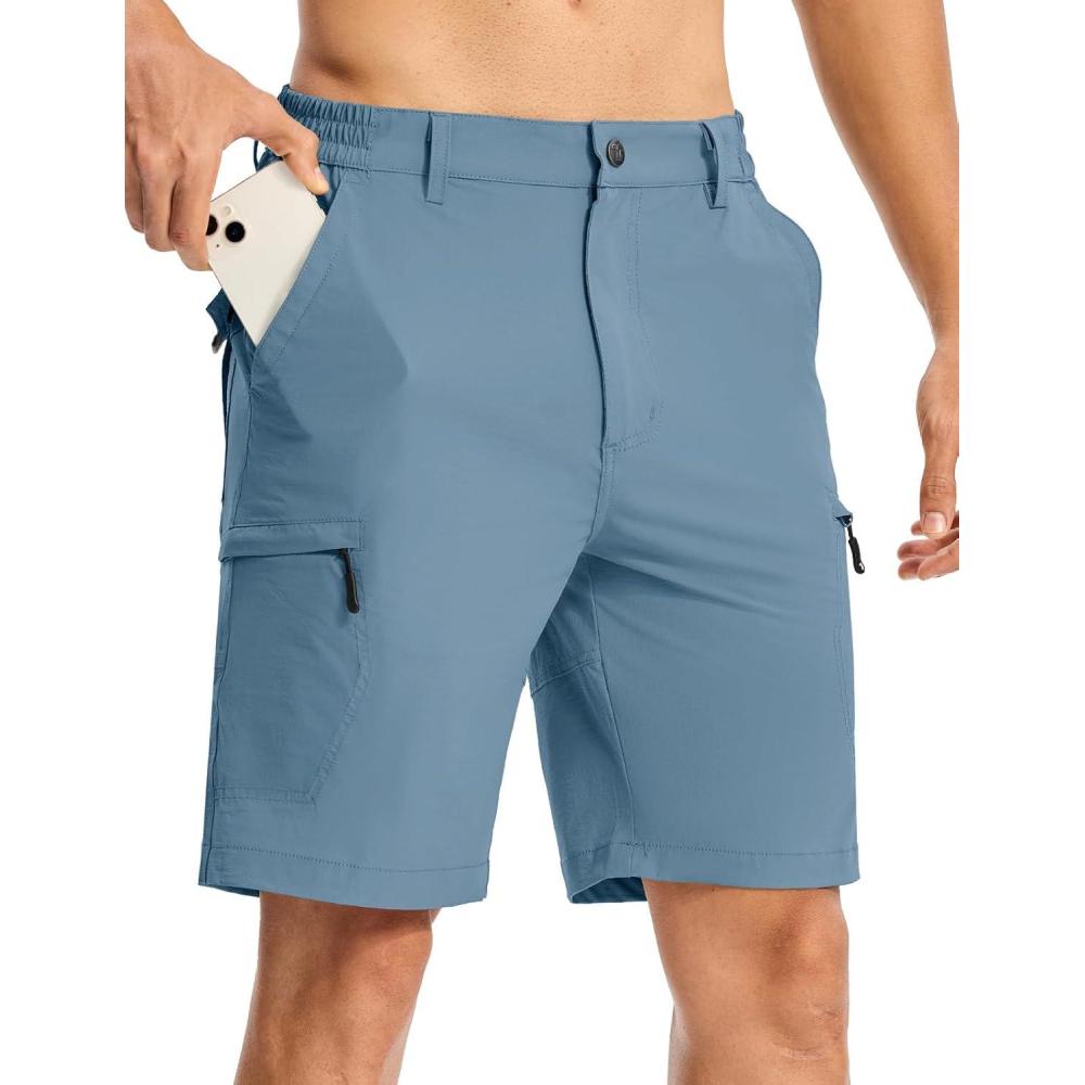 imageTBMPOY Mens Hiking Cargo Shorts 9quot Lightweight Water Resistant Quick Dry Work Shorts 6 Pockets for Travel Camping TacticalStone Blue