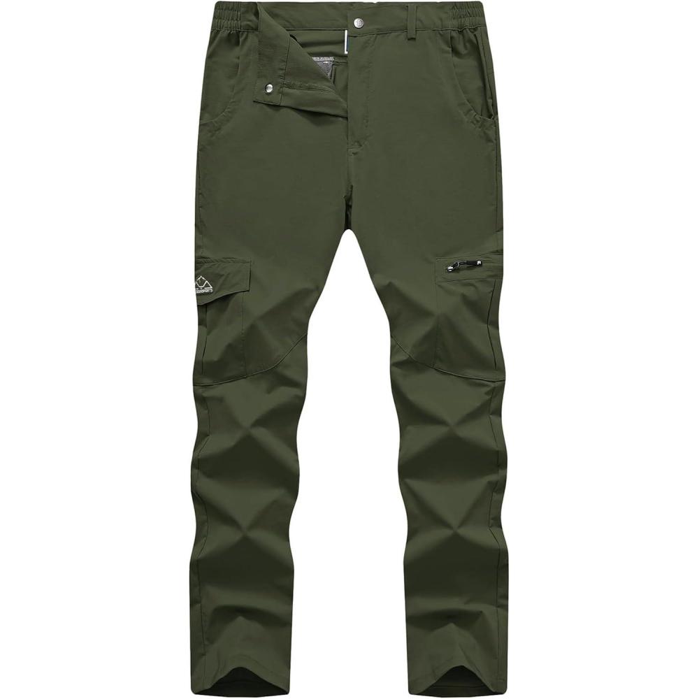 imageTBMPOY Mens Hiking Pants Lightweight 6 Cargo Pockets Quick Dry Water Resistant Outdoor Travel Work FishingArmy Green
